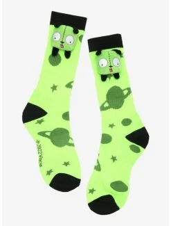 Cheap 🛒 Invader Zim GIR Planets 3D Plush Crew 🧦 Socks ❤️